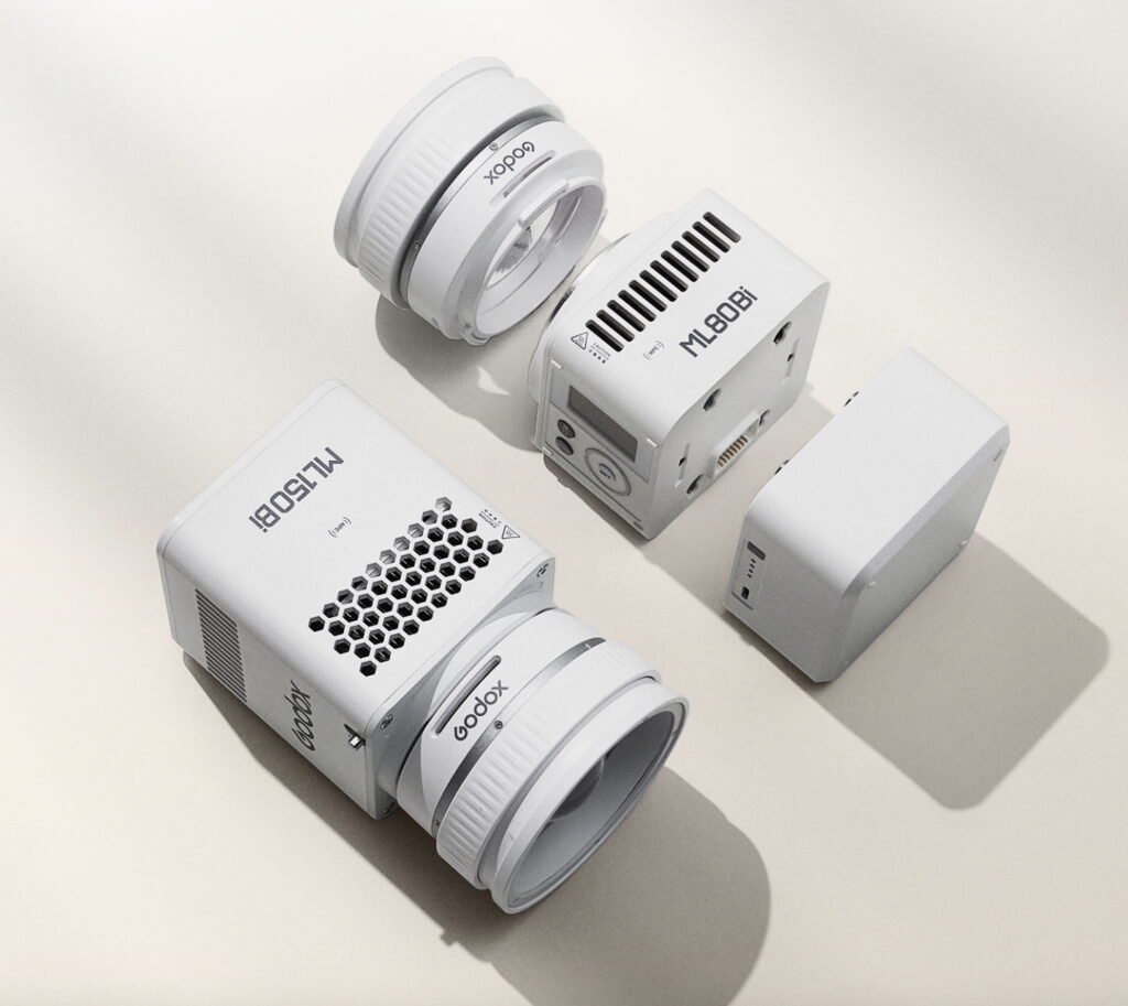 The ML150Bi and ML80Bi, with lenses and a small detached power unit.