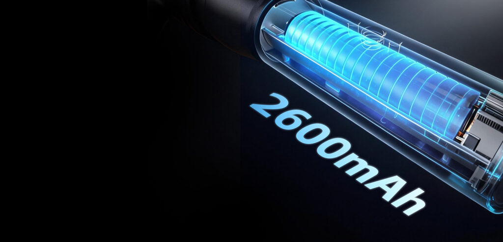 X-ray style internal view of the SmallRig RF 05B flashlight showing the high-capacity 2600mAh rechargeable battery cell