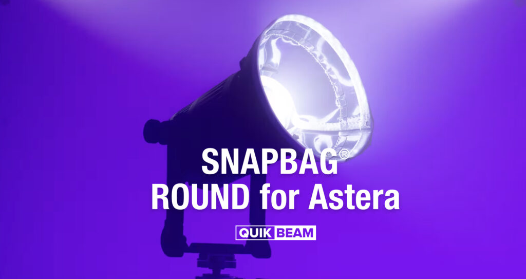 DoPchoice SNAPBAG Round softbox mounted on an Astera QuikBeam LED light