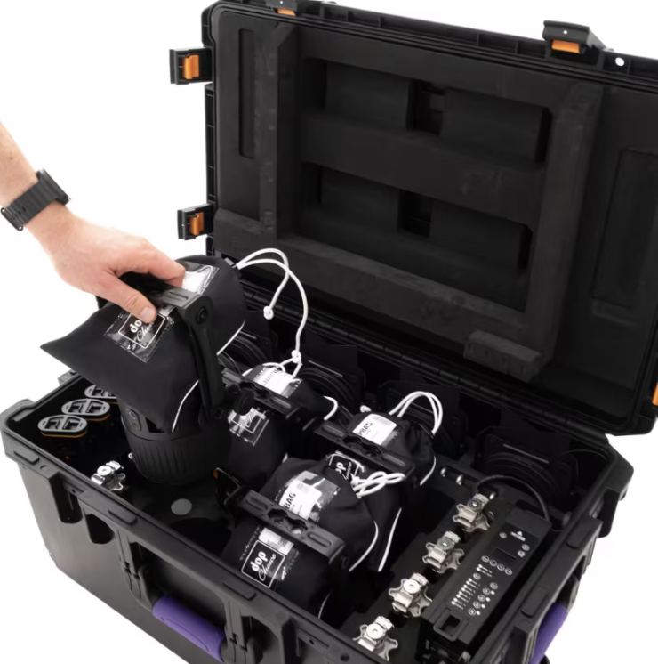 Multiple SNAPBAG Round units for Astera QuikBeam stored within a 4-unit PrepCase