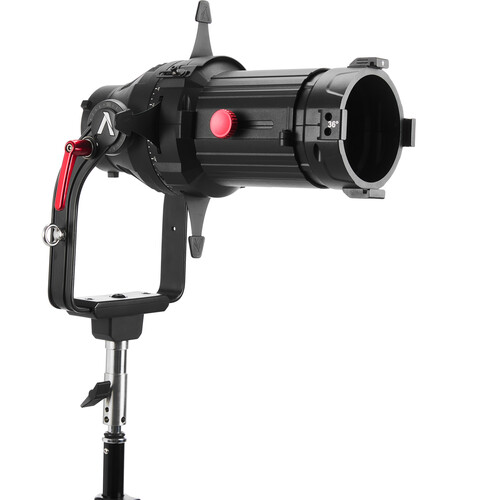 Aputure Spotlight Mount II with a 36-degree interchangeable lens attached to a heavy-duty light stand